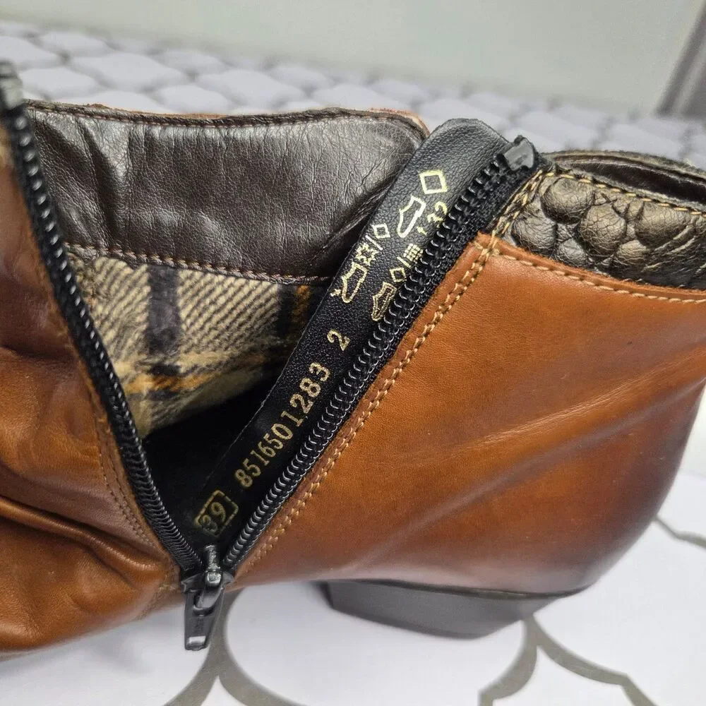 Remonte By Rieker Size 39 Womens Ruched Brown Leather Zip Up Ankle Boots Booties